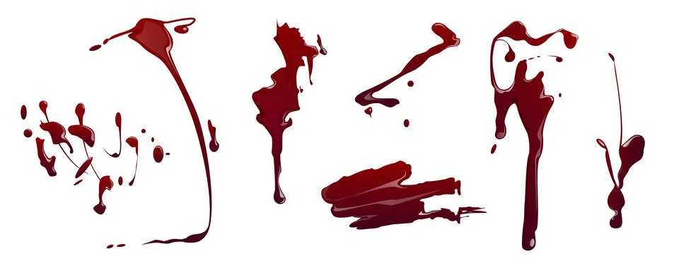 Blood splatters, red stains with drops or splashes Stock Illustration