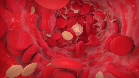 Blood Stream inside Artery. Red and Wight Blood cells. Video stock 148989372
