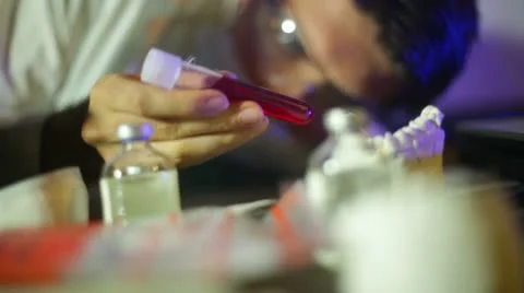 Blood test doctor physician look POV chemical lab labratory Stock Footage