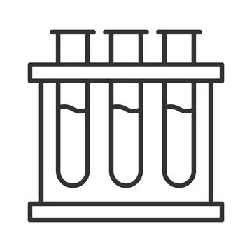 Blood test icon in line design. test tubes rack, blood samples on white Stock Illustration