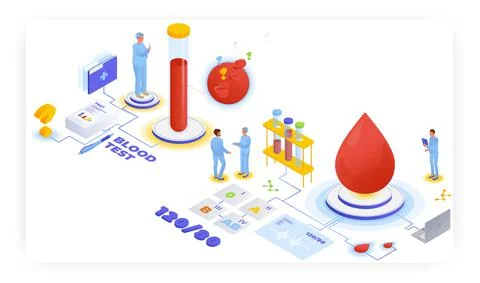 Blood test laboratory analysis, vector isometric illustration. Medical lab 库存插图