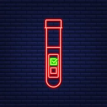 Blood test result in flat style. Chemical laboratory research. Neon icon. Vector 스톡 일러스트
