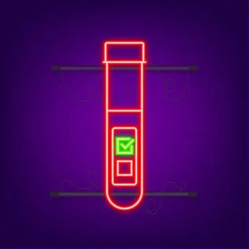 Blood test result in flat style. Chemical laboratory research. Neon icon. Vector イラスト素材
