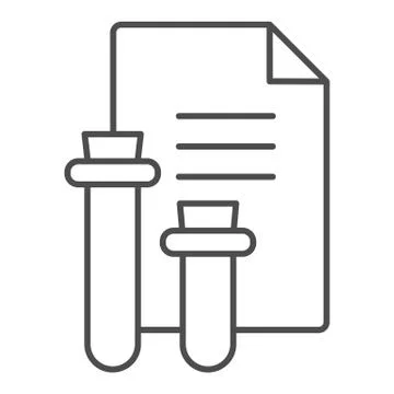 Blood test result thin line icon. Flask and document vector illustration Stock Illustration