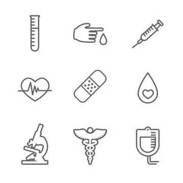 Blood testing and work icon set with syringe, donation, and blood sample idea イラスト素材
