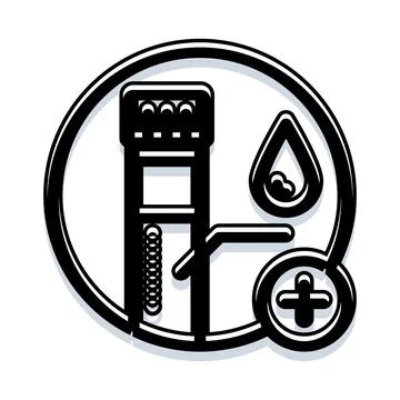 Blood testing medical machine with drop icon Ilustração Stock