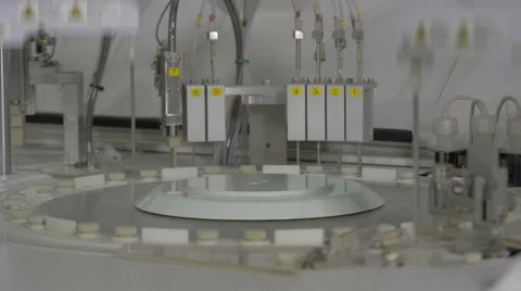 Blood testing, modern automated lab equipment,chemical analysis,slow motion Stock Footage 59005583