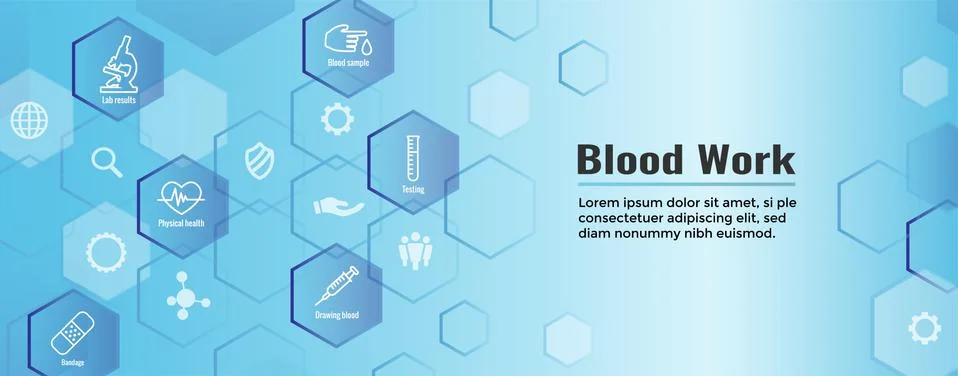 Blood testing work icon set &amp; web header banner Illustrazione stock