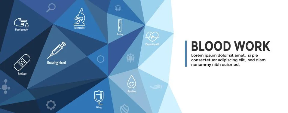 Blood testing work icon set &amp; web header banner Stock Illustration