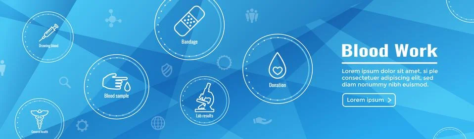 Blood testing work icon set &amp; web header banner Stock Illustration