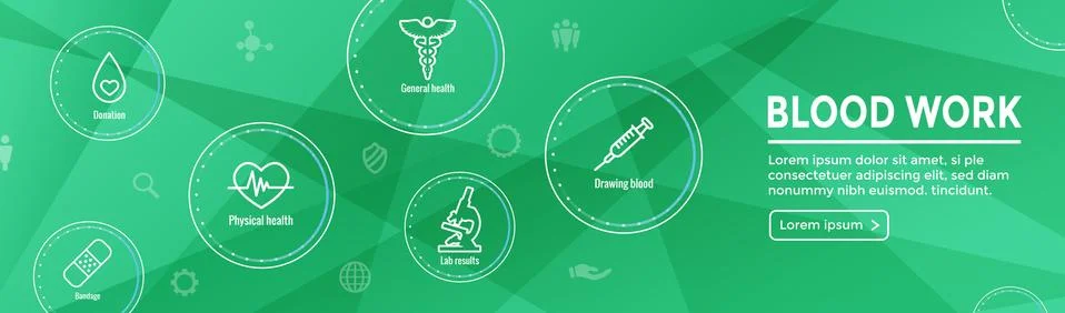 Blood testing work icon set &amp; web header banner Stock Illustration