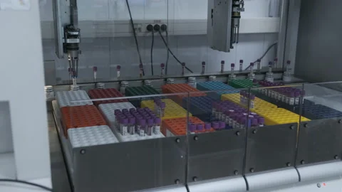 Blood tests, automatic line. COVID-19. Stock Footage 148193084
