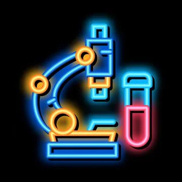 Blood tests under microscope neon glow icon illustration Stock Illustration