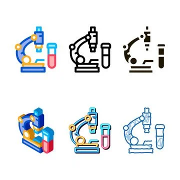 Blood tests under microscope set icon vector outline Stock Illustration