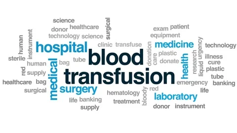 Blood transfusion animated word cloud, text design animation. Stock Footage