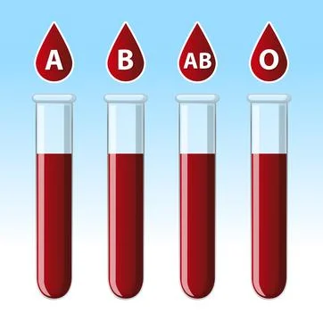 Blood Types in Test Tubes Vector Illustration Stock Illustration