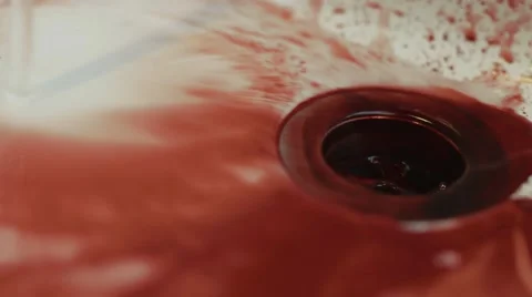 Blood Washing Away in Shower or Sink - Close Up HD Stock Footage