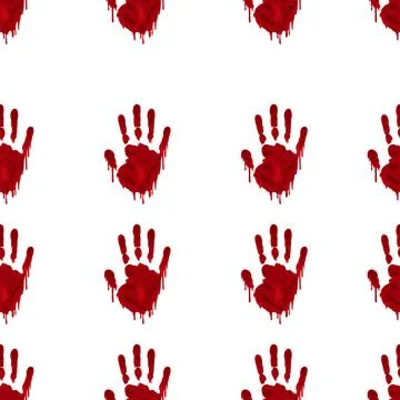 Bloody hand pattern on white background. Dripping horror seamless handprints Stock Illustration