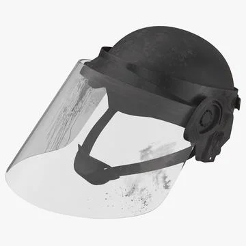 Bloody Police Riot Gear - Helmet Laying 3D Model