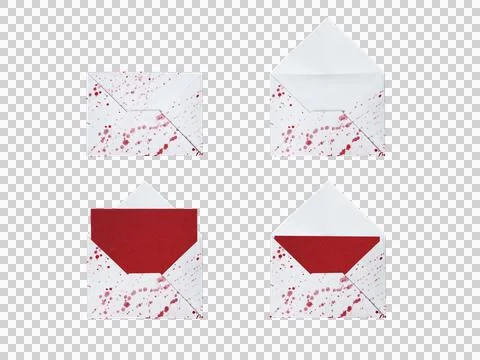 Bloody splattered envelope containing a dark red blank card for terrifying .. Stock Photos