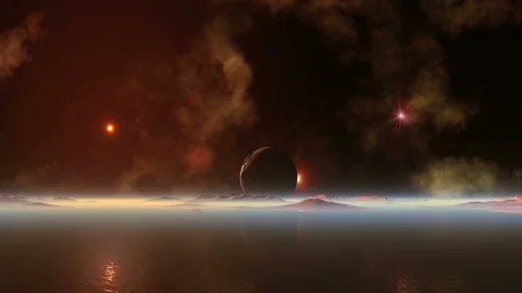 Bloody Sunset on Alien Planet Vídeo Stock 89642575