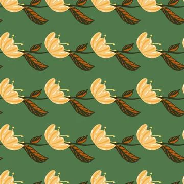 Bloom abstract nature seamless pattern with beige decorative tulip flowers sh Stock Illustration