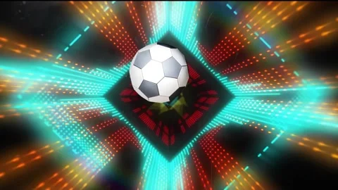 Bloom erupting 3D soccer ball emerging rotating settling anchoring red diamond Stock Footage 339448623
