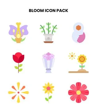 Bloom Flat Vector Icons Pack Stock Illustration