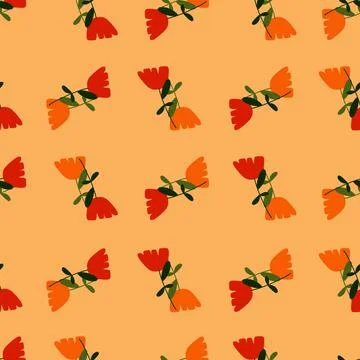 Bloom floral seamless pattern with red and orange abstract flowers elements.  イラスト素材