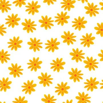 Bloom floral seamless pattern with yellow daisy flowers shapes. Isolated summ Stock Illustration