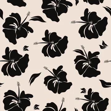 Bloom flowers hand drawn vector flowers handdrawn seamless pattern. Black b.. 库存插图
