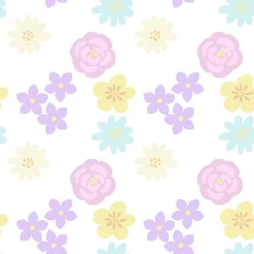 Bloom flowers seamless pattern. Spring summer pastels background Stock Illustration