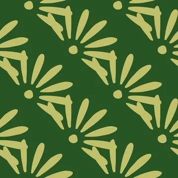 Bloom geometric seamless pattern with light daisy flowers elements. Green bac イラスト素材