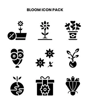 Bloom Glyph Set Icons Pack Stock Illustration