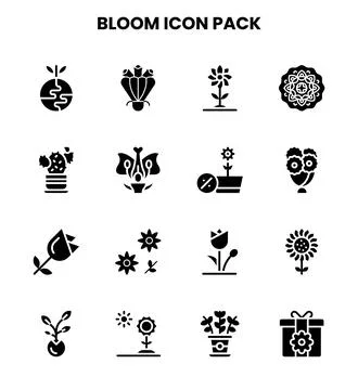 Bloom Glyph Vector Icons Pack Stock Illustration