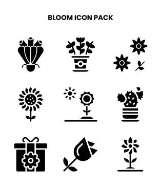 Bloom Glyph Vector Icons Pack Stock Illustration