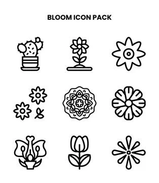 Bloom Line Vector Icons Pack Stock Illustration