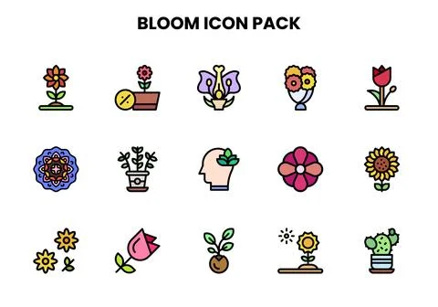 Bloom Lineal Color Vector Icons Pack Stock Illustration