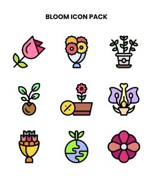Bloom Lineal Color Vector Icons Pack Stock Illustration