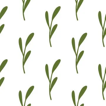 Bloom minimalistic leaf branches seamless pattern in doodle style. Isolated f Stock Illustration