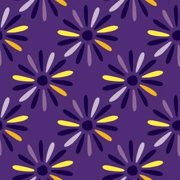 Bloom nature seamless pattern with abstract daisy flowers ornament. Purple ba イラスト素材