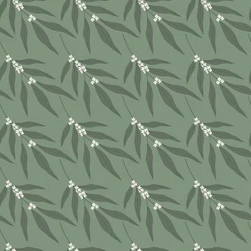 Bloom olive sprigs with small flowers Seamless Pattern Minimalistic Flat design Illustrazione stock