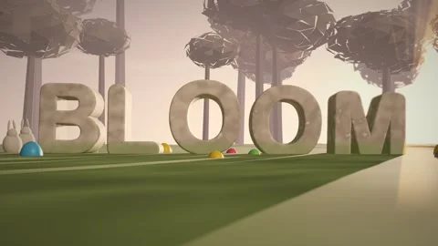 Bloom Pale Stone Letters on a Spring Meadow at Sunrise with Painted Eggs and Stock-Footage 342367353
