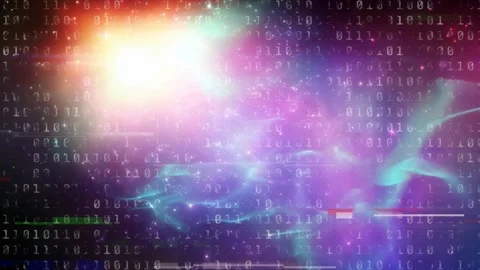 On bloom pulse binary digits flowing teal streams drifting glitches flashing Stock Footage 334729158