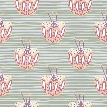 Bloom seamless abstract pattern with light pink folk flower bud ornament. Gre Stock Illustration