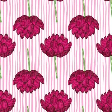 Bloom seamless decorative pattern with bright pink lotus flowers elements orn イラスト素材