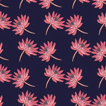 Bloom seamless flora pattern with botanic daisy flowers elements print. Dark  Illustrazione stock
