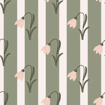 Bloom seamless nature pattern with pink colored bell flowers elements. Green  스톡 일러스트