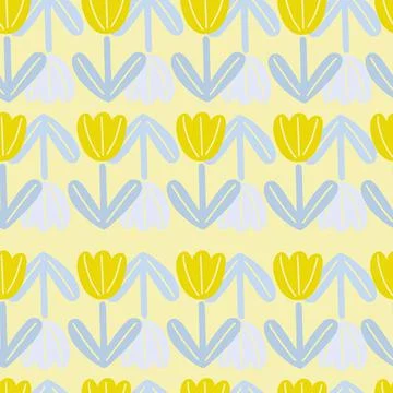 Bloom seamless nature pattern with yellow tulip flower elements. Pastel backg Stock Illustration