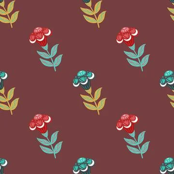 Bloom seamless pattern with blue and pink colored flower silhouettes. Pale ma Stock Illustration